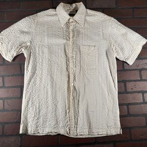 ⚪ VanHeusen Cream & White Button-Up Shirt ( M )